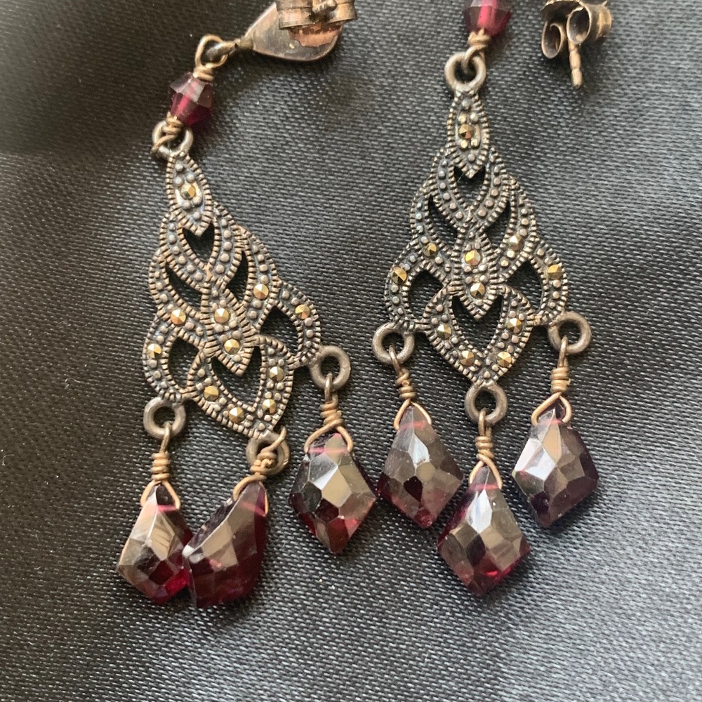 Garnet earrings and bracelet set